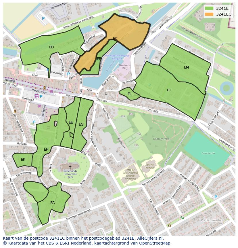 Afbeelding van het postcodegebied 3241 EC op de kaart.