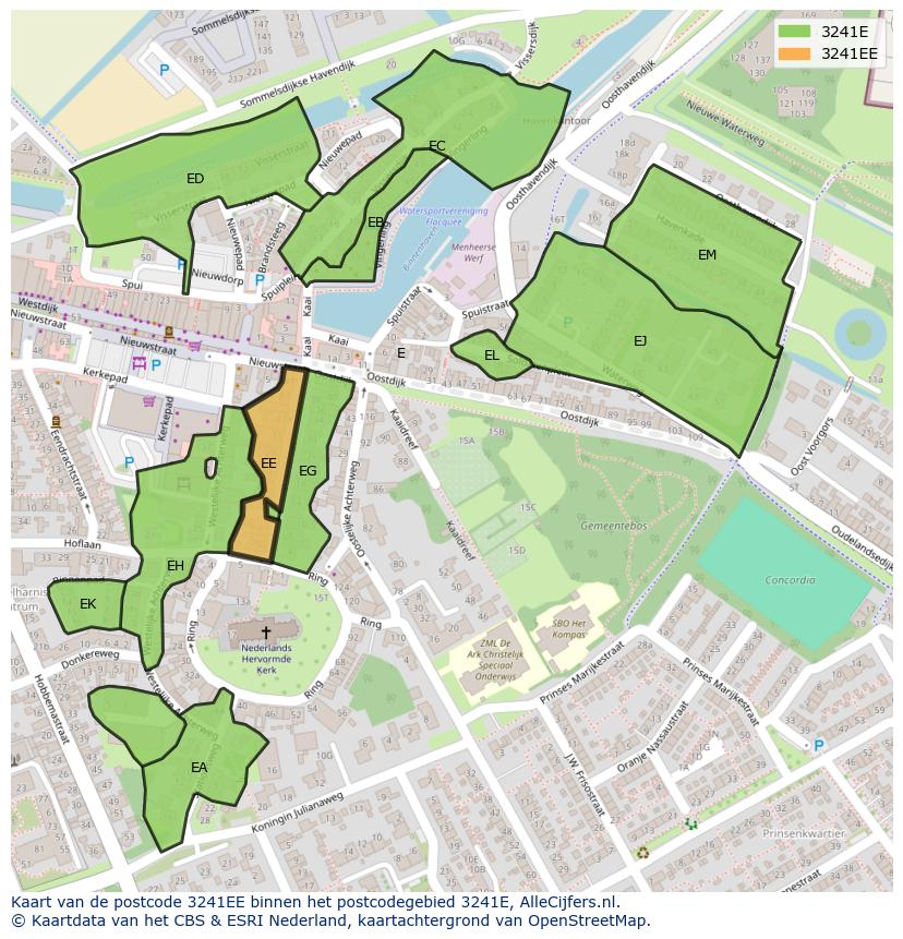Afbeelding van het postcodegebied 3241 EE op de kaart.