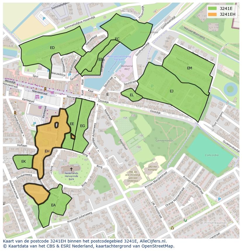 Afbeelding van het postcodegebied 3241 EH op de kaart.