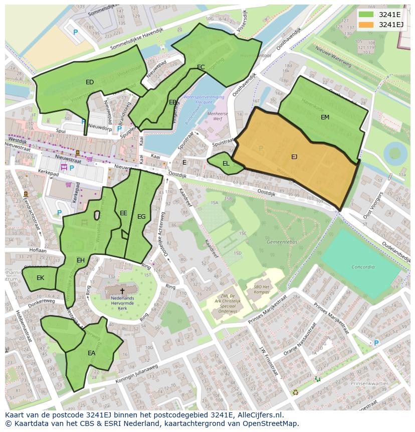 Afbeelding van het postcodegebied 3241 EJ op de kaart.