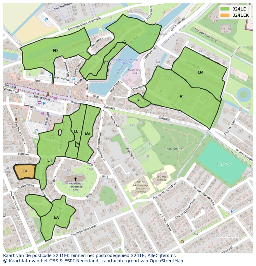 Afbeelding van het postcodegebied 3241 EK op de kaart.