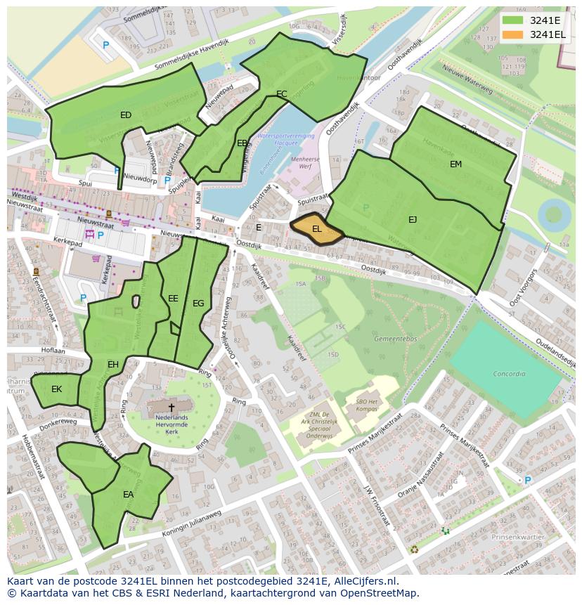 Afbeelding van het postcodegebied 3241 EL op de kaart.