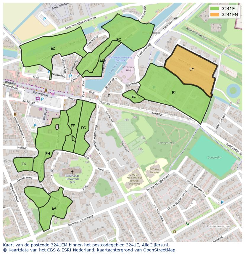Afbeelding van het postcodegebied 3241 EM op de kaart.