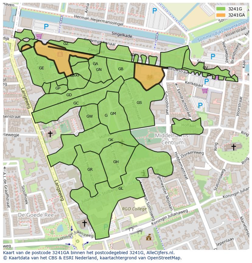 Afbeelding van het postcodegebied 3241 GA op de kaart.
