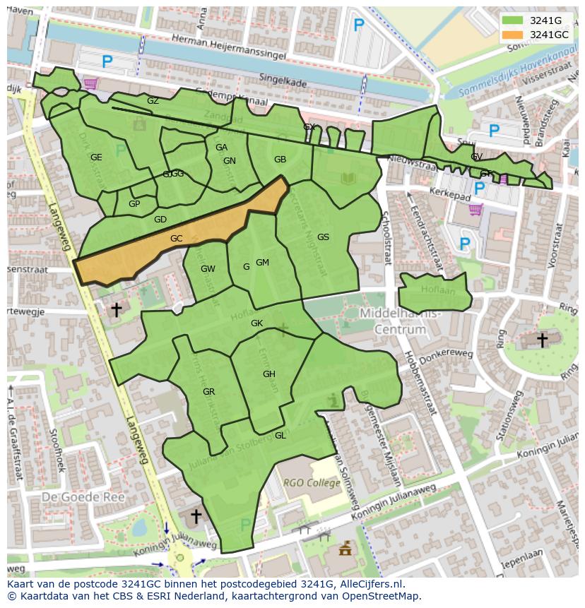 Afbeelding van het postcodegebied 3241 GC op de kaart.