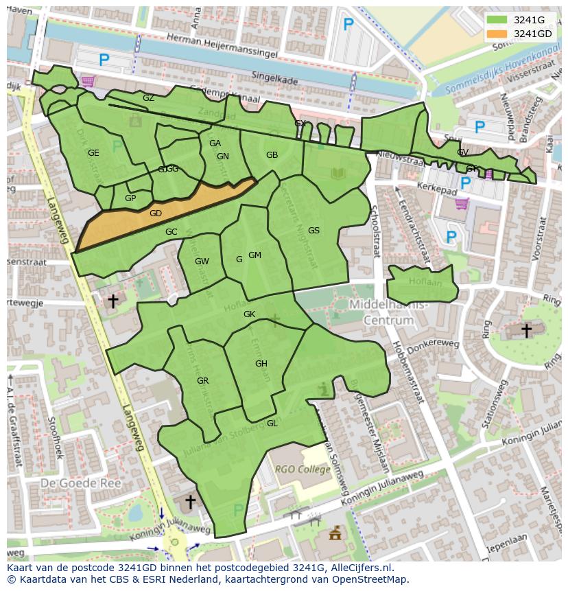 Afbeelding van het postcodegebied 3241 GD op de kaart.