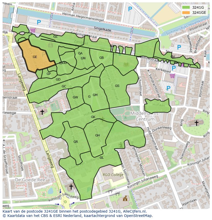 Afbeelding van het postcodegebied 3241 GE op de kaart.