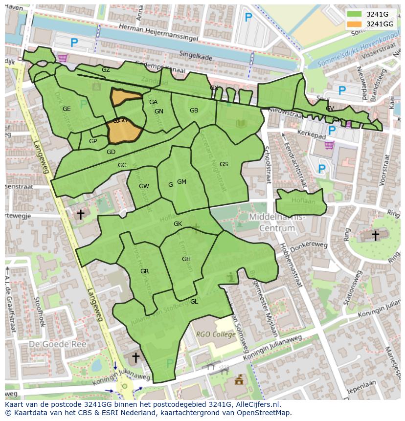Afbeelding van het postcodegebied 3241 GG op de kaart.