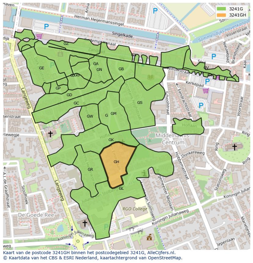 Afbeelding van het postcodegebied 3241 GH op de kaart.