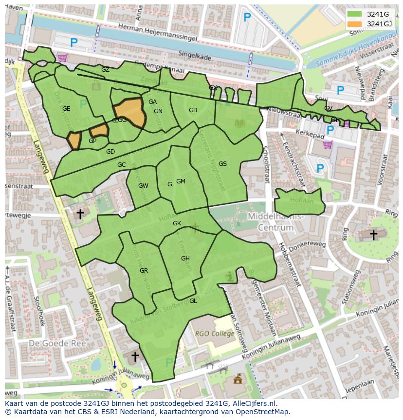 Afbeelding van het postcodegebied 3241 GJ op de kaart.