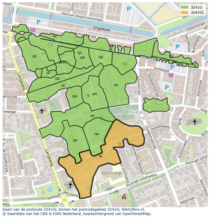 Afbeelding van het postcodegebied 3241 GL op de kaart.