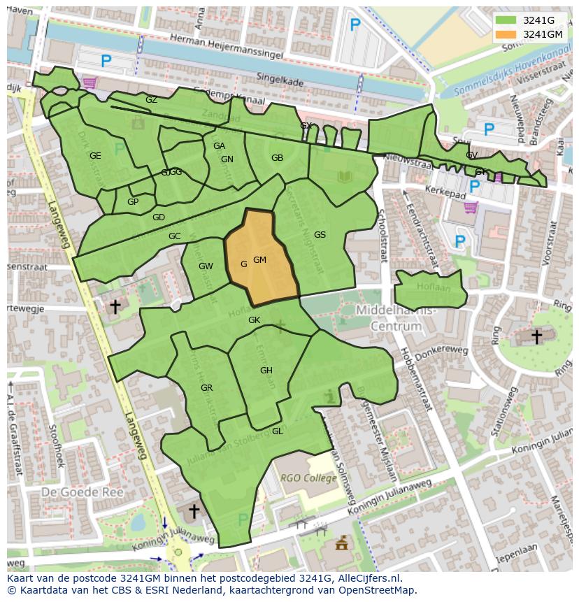 Afbeelding van het postcodegebied 3241 GM op de kaart.