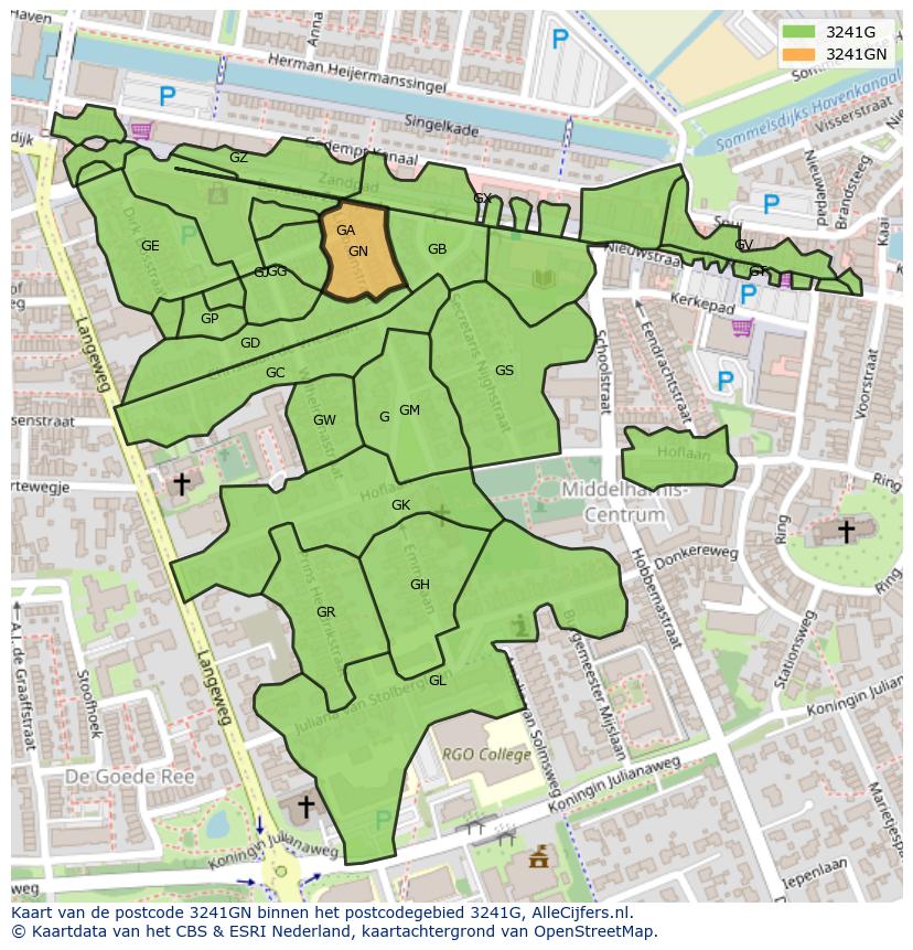 Afbeelding van het postcodegebied 3241 GN op de kaart.