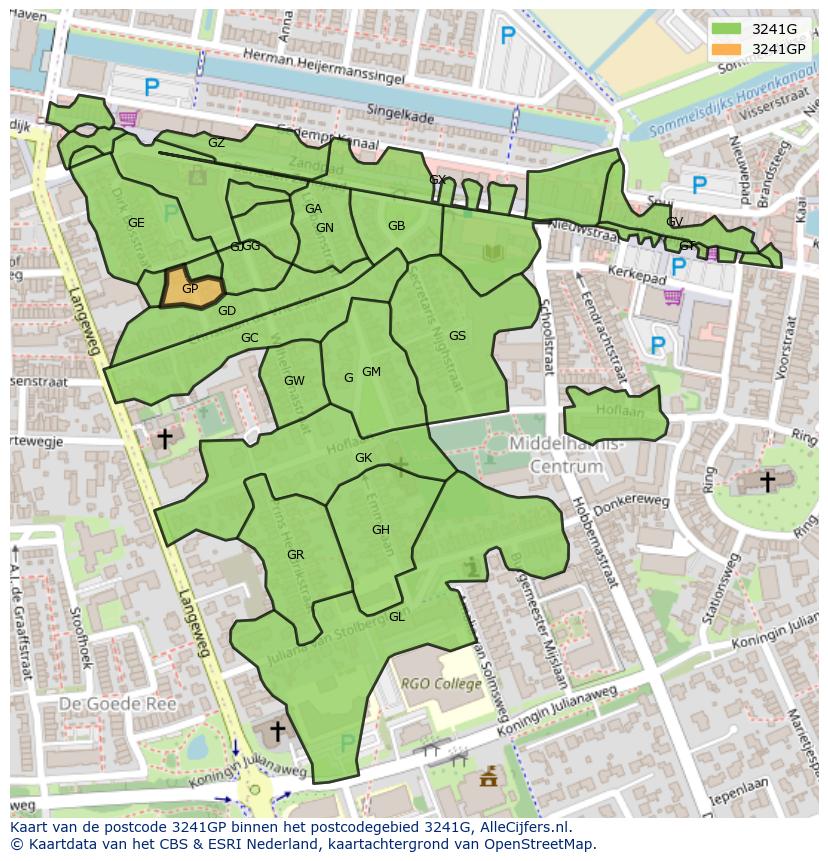 Afbeelding van het postcodegebied 3241 GP op de kaart.