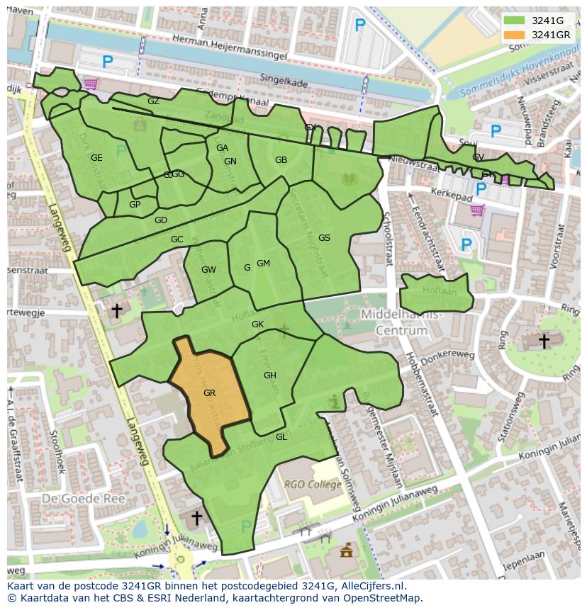 Afbeelding van het postcodegebied 3241 GR op de kaart.