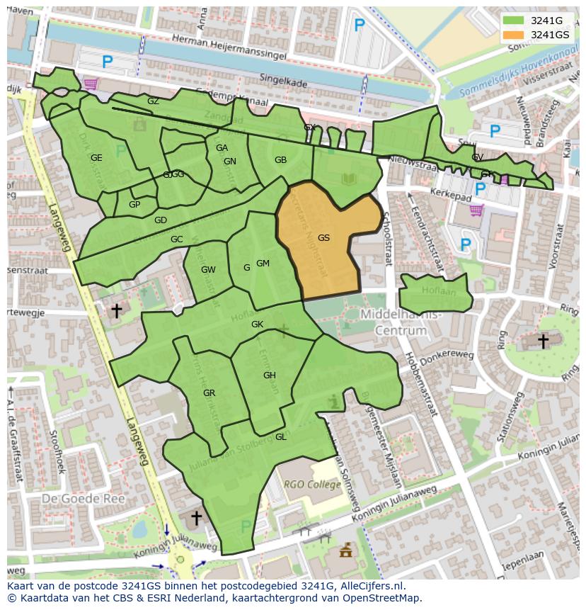 Afbeelding van het postcodegebied 3241 GS op de kaart.