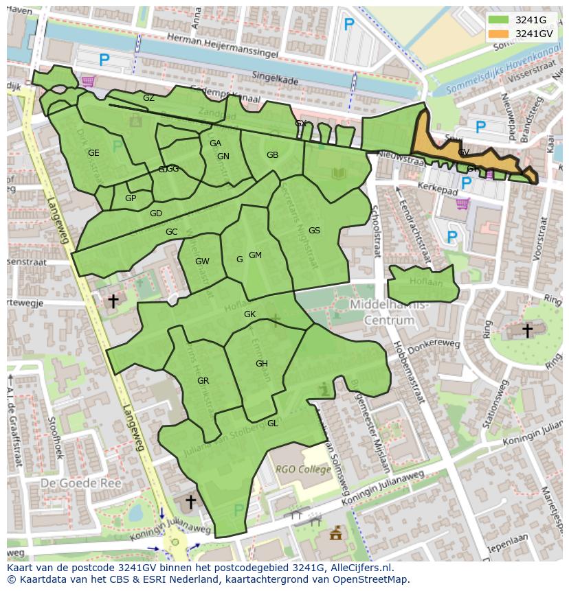Afbeelding van het postcodegebied 3241 GV op de kaart.