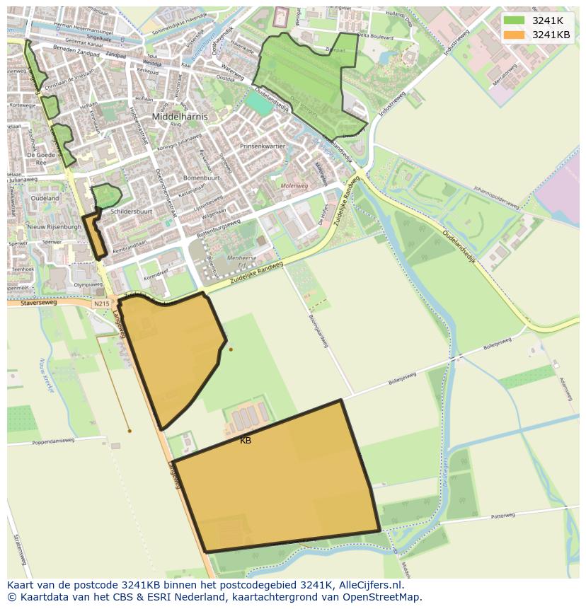 Afbeelding van het postcodegebied 3241 KB op de kaart.