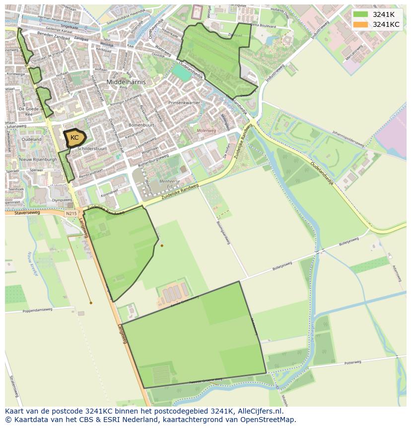 Afbeelding van het postcodegebied 3241 KC op de kaart.