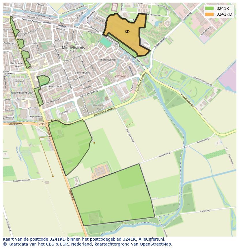 Afbeelding van het postcodegebied 3241 KD op de kaart.