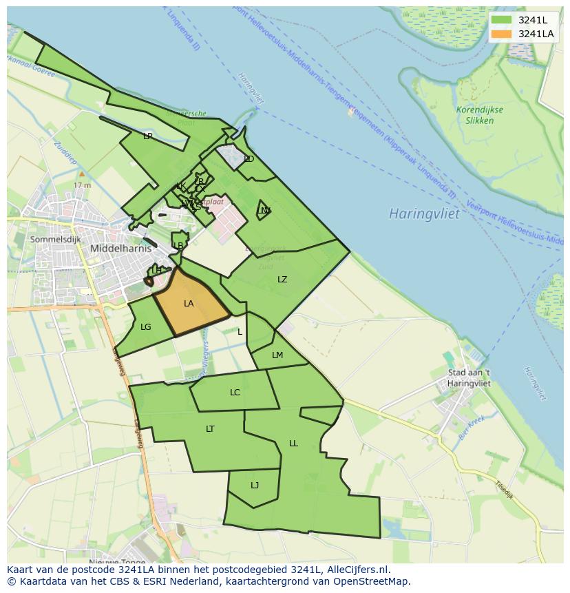 Afbeelding van het postcodegebied 3241 LA op de kaart.