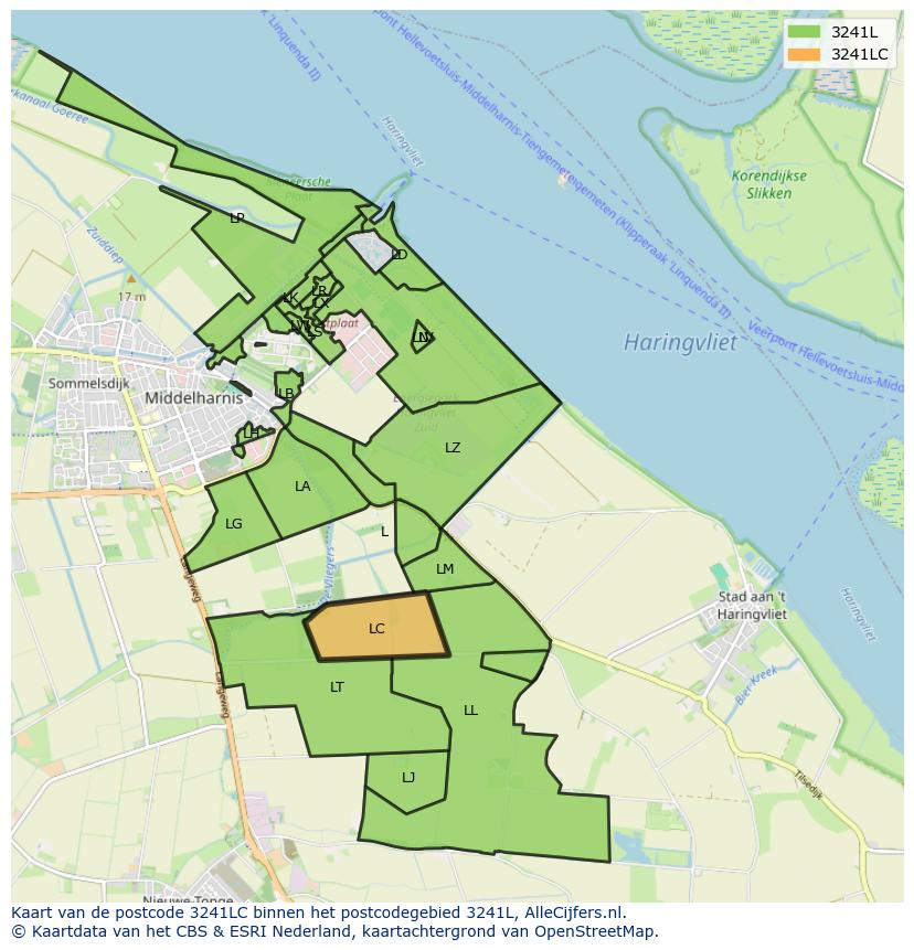 Afbeelding van het postcodegebied 3241 LC op de kaart.