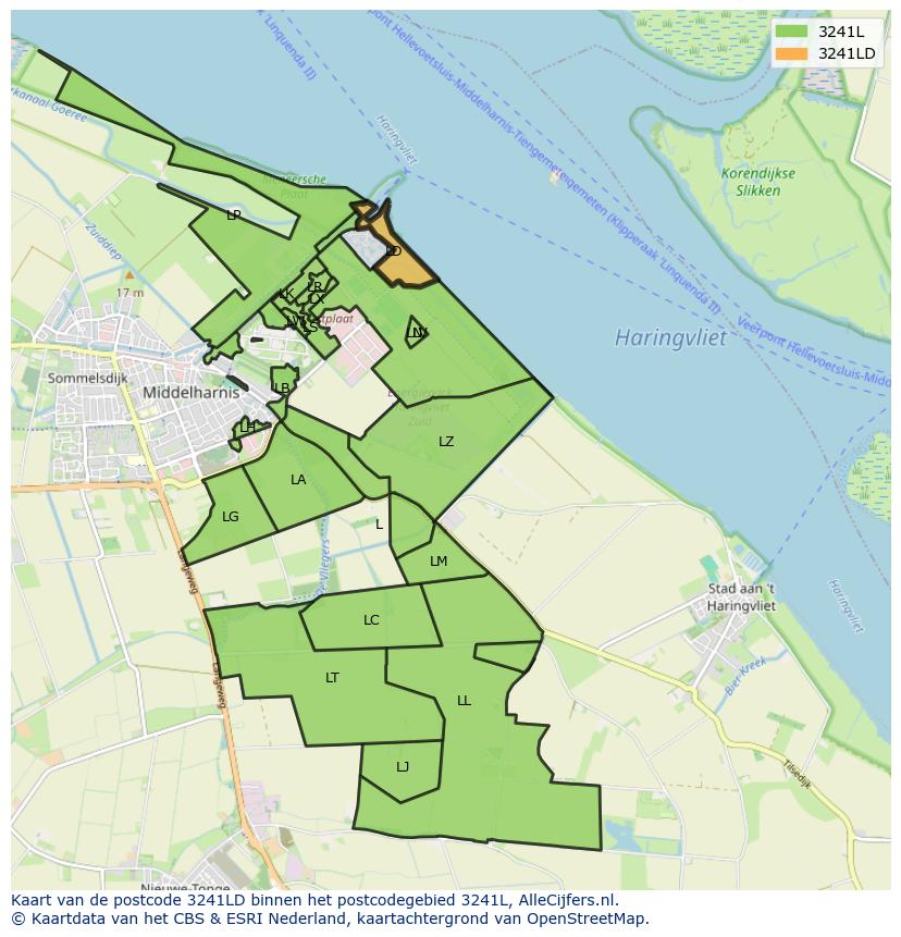 Afbeelding van het postcodegebied 3241 LD op de kaart.