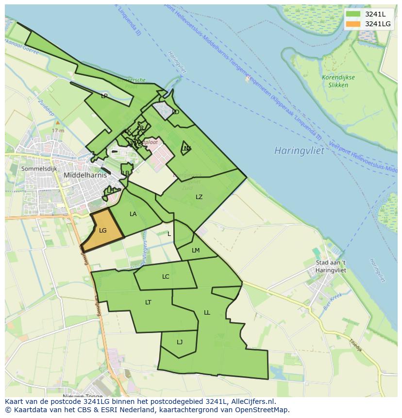 Afbeelding van het postcodegebied 3241 LG op de kaart.