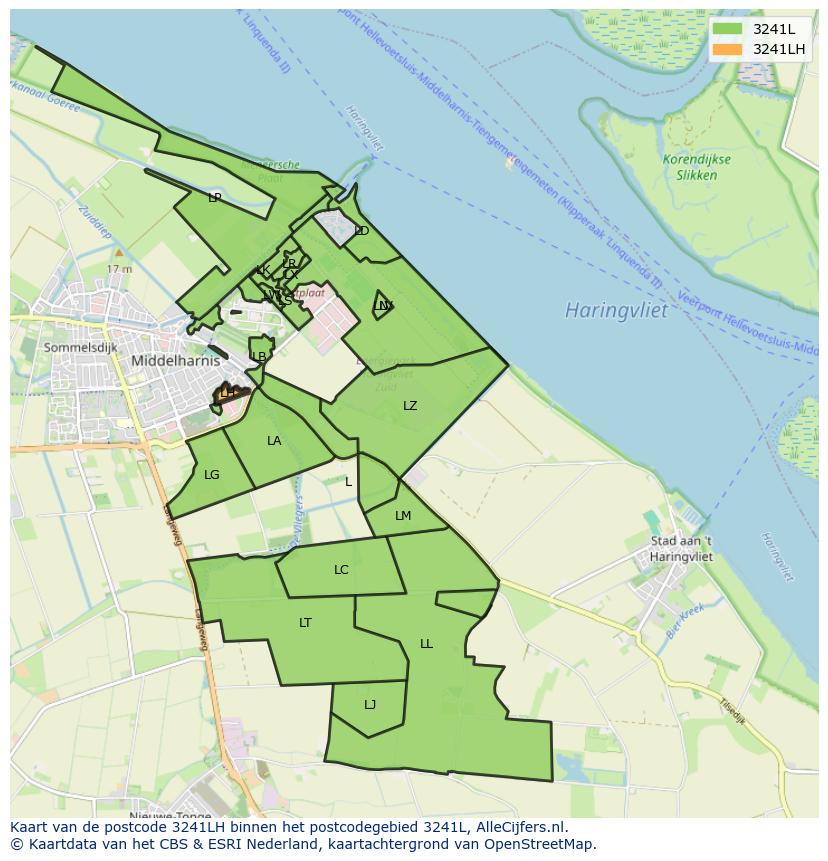 Afbeelding van het postcodegebied 3241 LH op de kaart.
