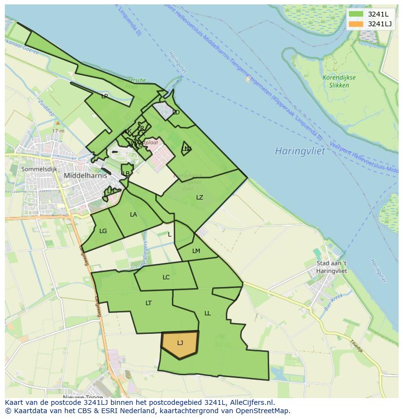 Afbeelding van het postcodegebied 3241 LJ op de kaart.