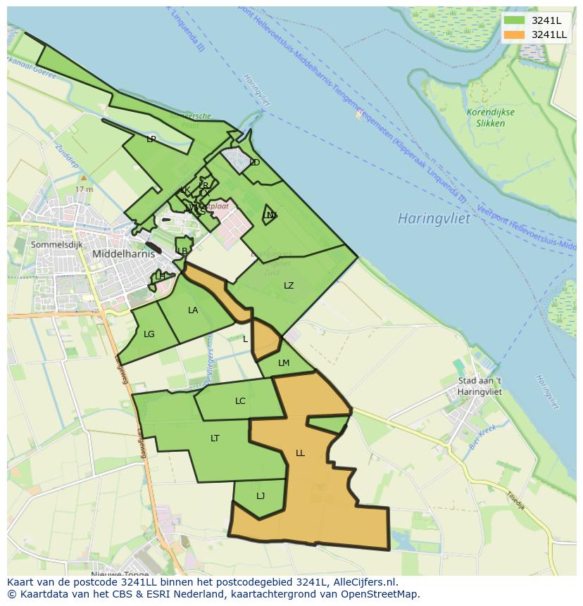 Afbeelding van het postcodegebied 3241 LL op de kaart.