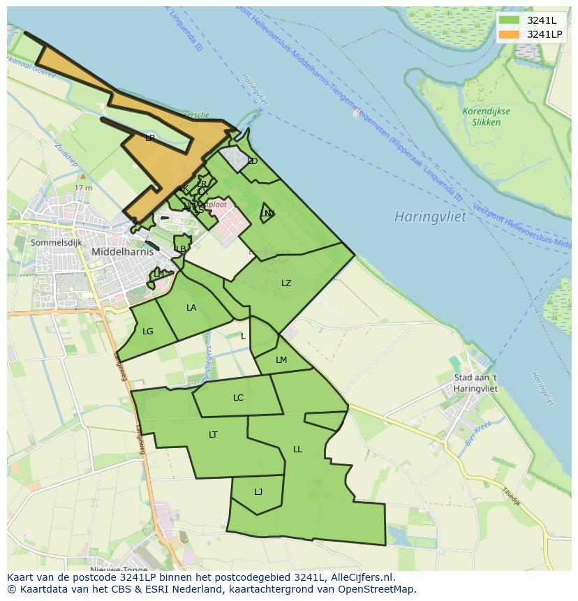 Afbeelding van het postcodegebied 3241 LP op de kaart.