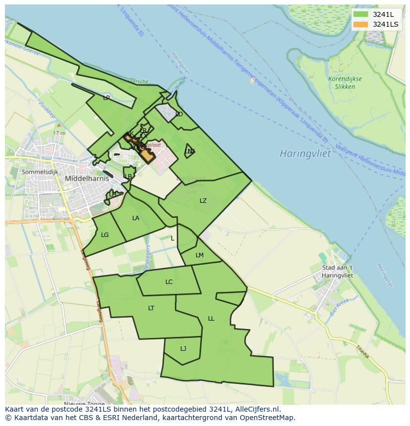 Afbeelding van het postcodegebied 3241 LS op de kaart.