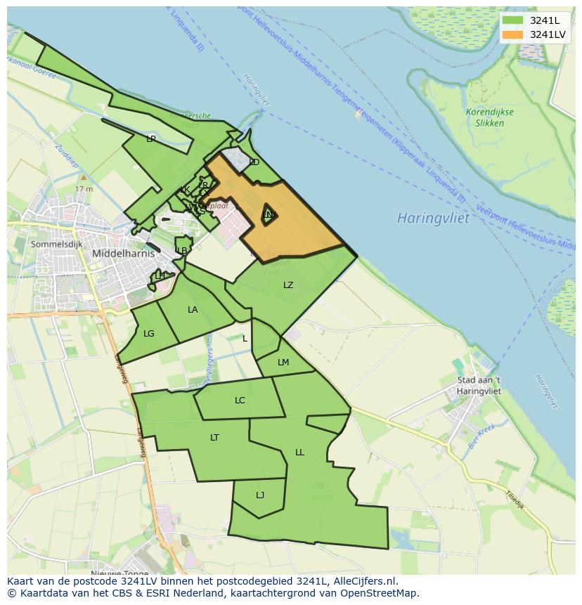 Afbeelding van het postcodegebied 3241 LV op de kaart.