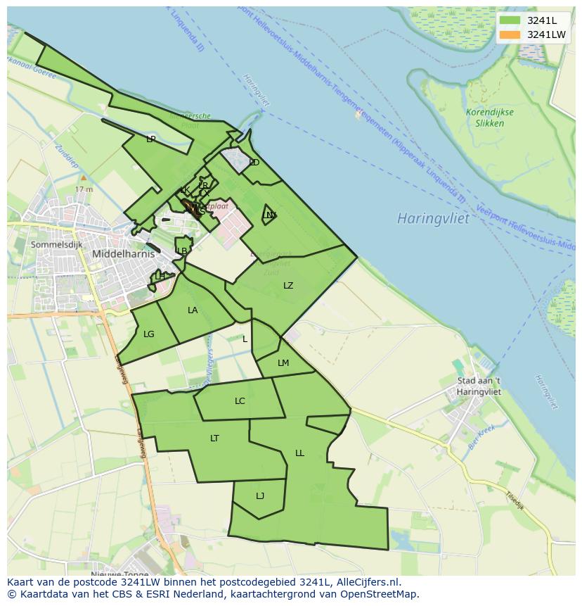 Afbeelding van het postcodegebied 3241 LW op de kaart.
