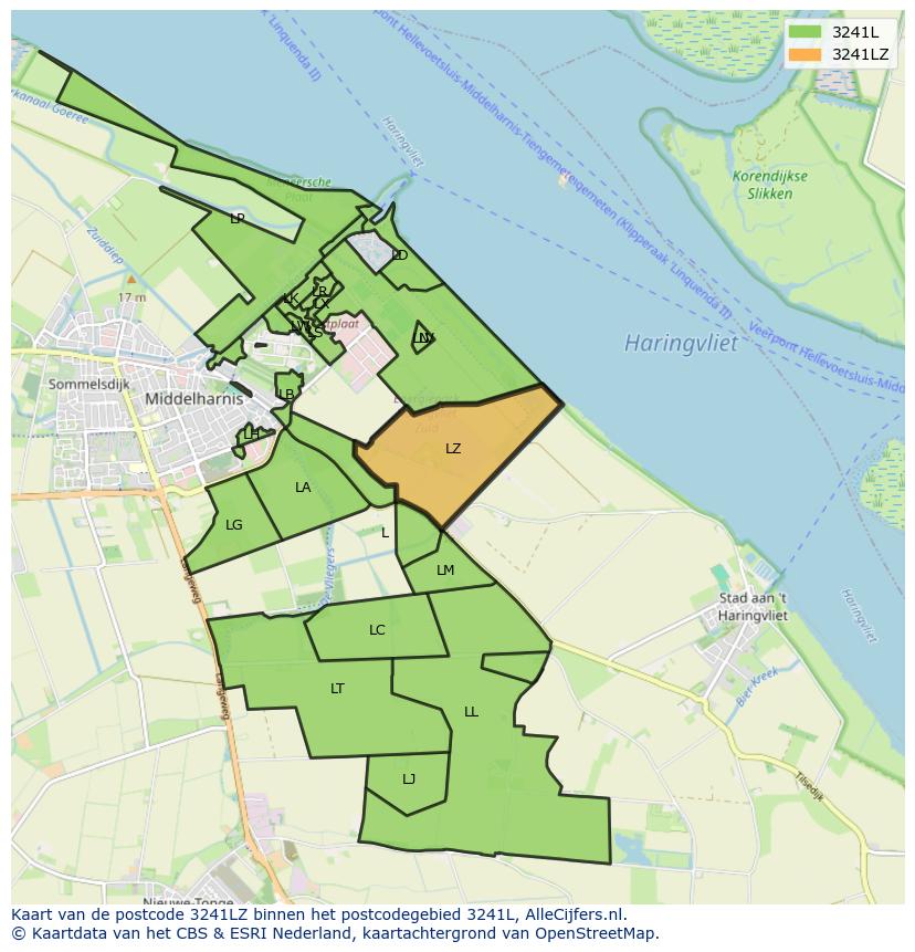 Afbeelding van het postcodegebied 3241 LZ op de kaart.