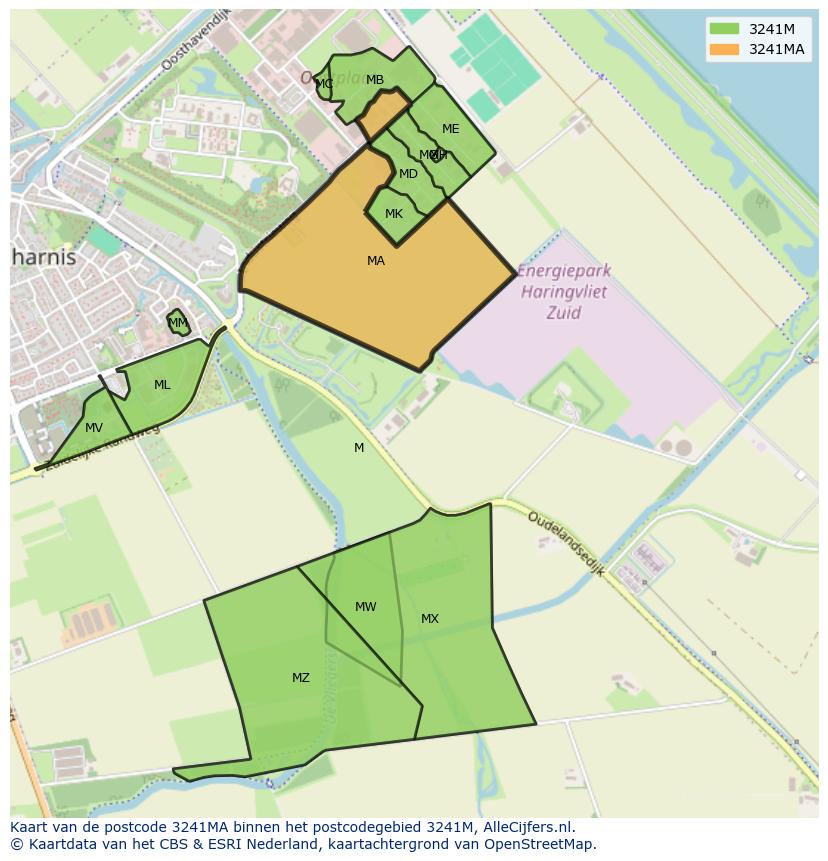 Afbeelding van het postcodegebied 3241 MA op de kaart.