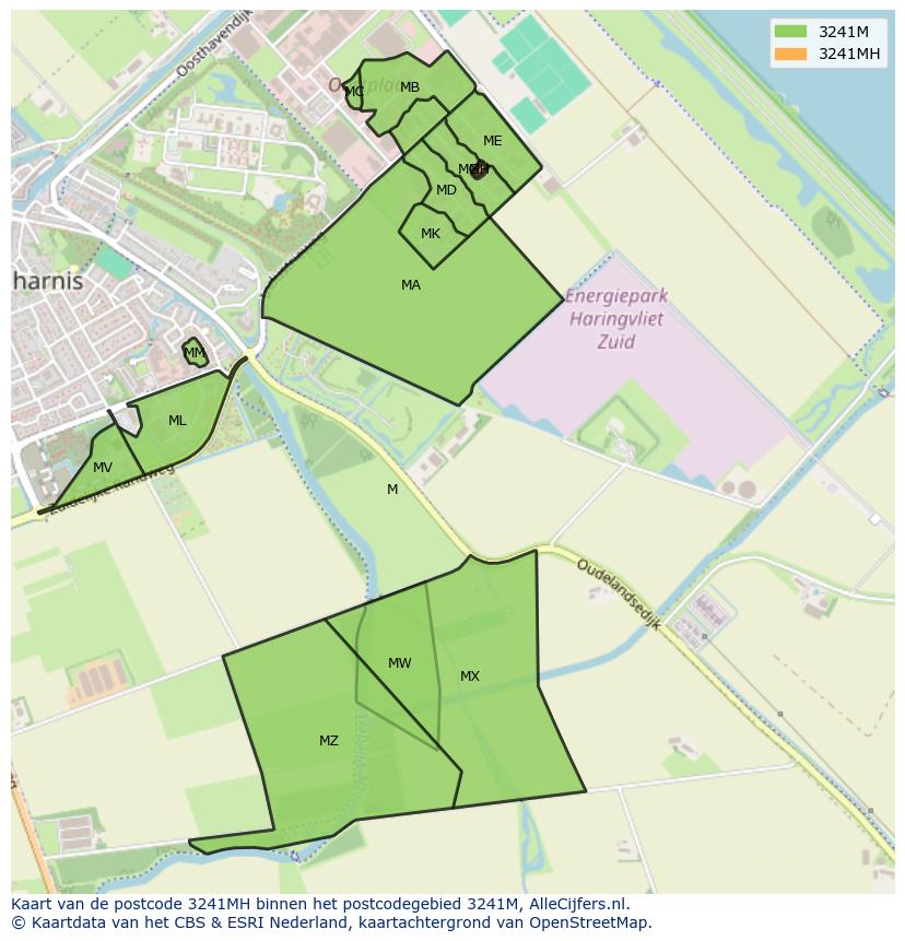 Afbeelding van het postcodegebied 3241 MH op de kaart.