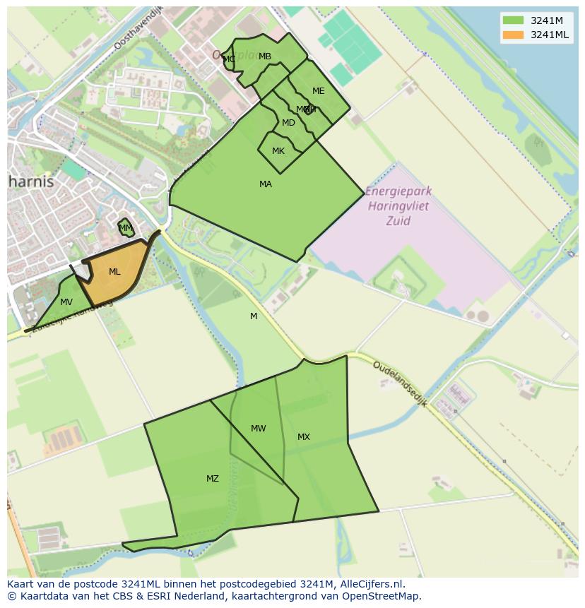 Afbeelding van het postcodegebied 3241 ML op de kaart.