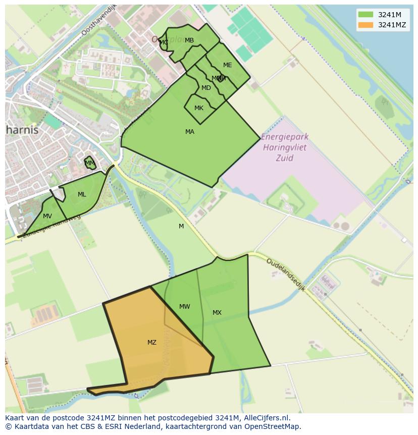Afbeelding van het postcodegebied 3241 MZ op de kaart.