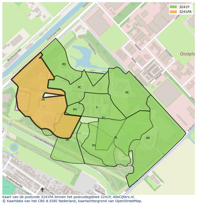 Afbeelding van het postcodegebied 3241 PA op de kaart.