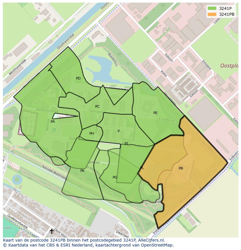 Afbeelding van het postcodegebied 3241 PB op de kaart.