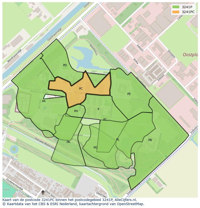 Afbeelding van het postcodegebied 3241 PC op de kaart.