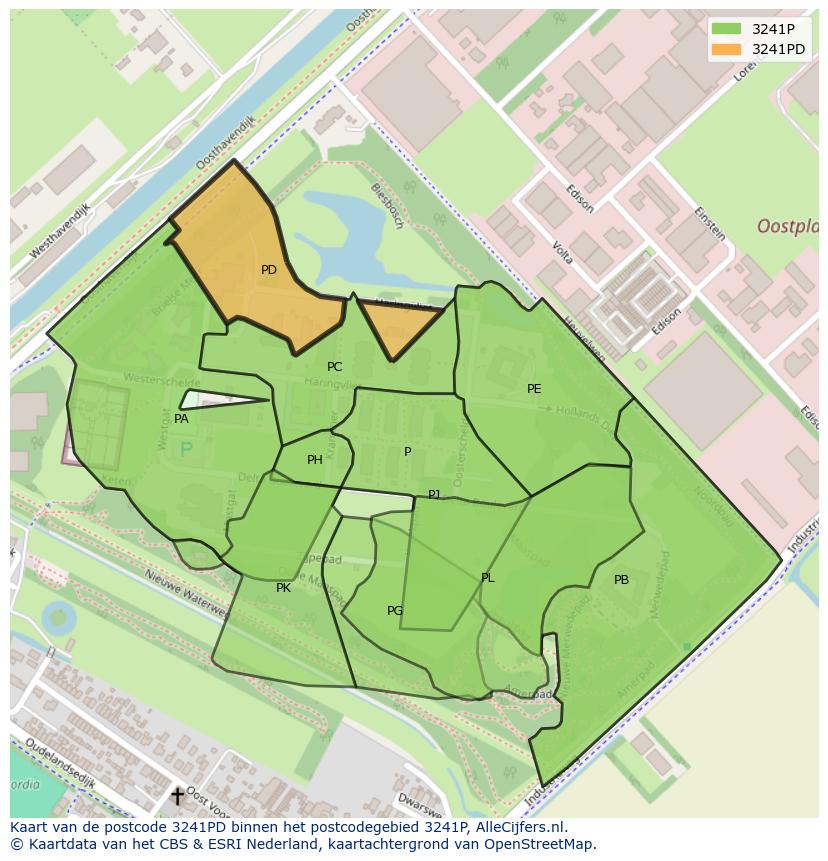 Afbeelding van het postcodegebied 3241 PD op de kaart.