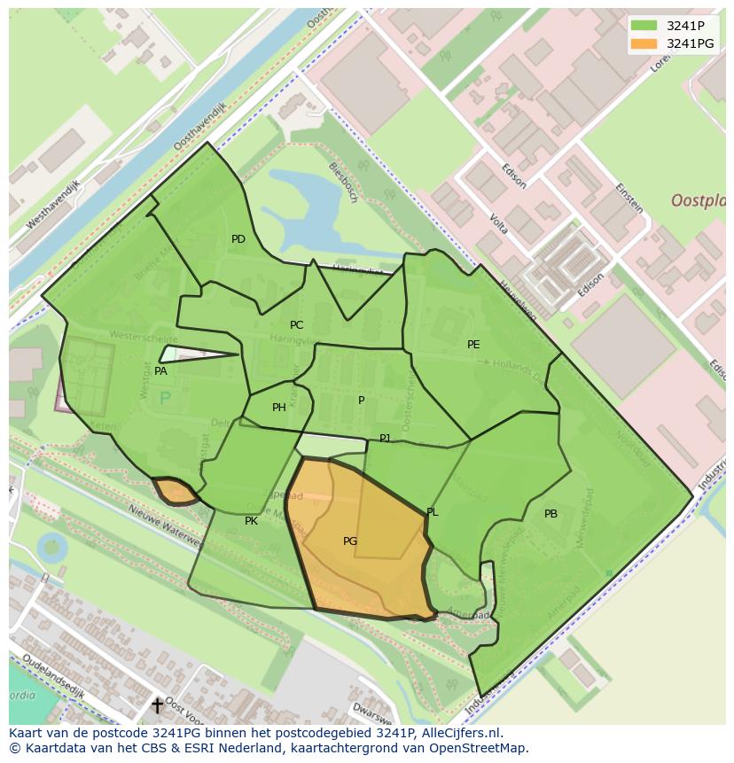 Afbeelding van het postcodegebied 3241 PG op de kaart.