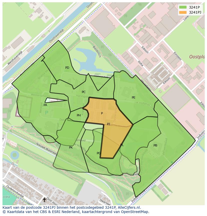 Afbeelding van het postcodegebied 3241 PJ op de kaart.
