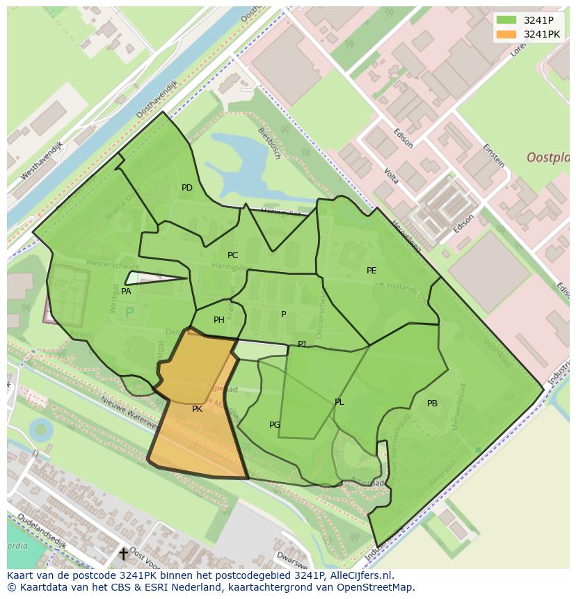 Afbeelding van het postcodegebied 3241 PK op de kaart.