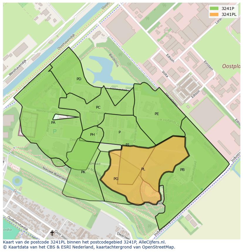Afbeelding van het postcodegebied 3241 PL op de kaart.
