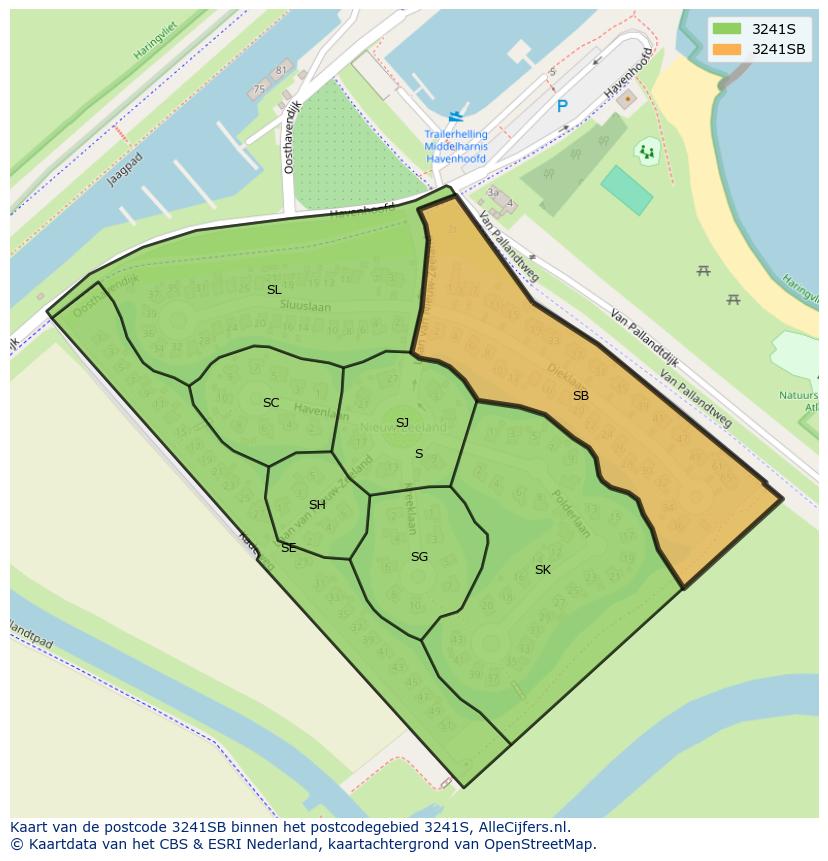Afbeelding van het postcodegebied 3241 SB op de kaart.