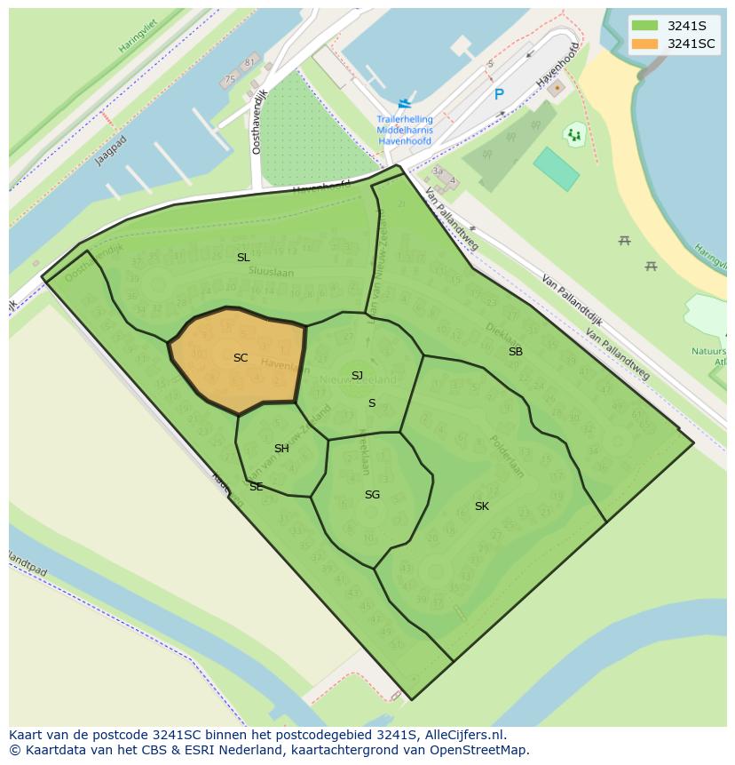 Afbeelding van het postcodegebied 3241 SC op de kaart.